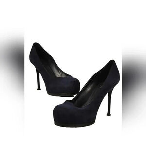 2000s YVES SAINT LAURENT Navy Suede Platform Stiletto Pumps 41EU 11US  Italy